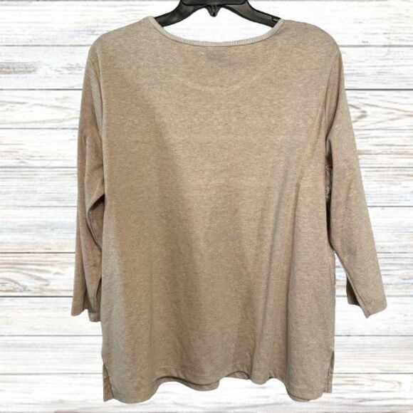 Alfred Dunner Blouse Womens L Tan White Scoop Neck Lace Embellished Long Sleeve - Picture 12 of 15